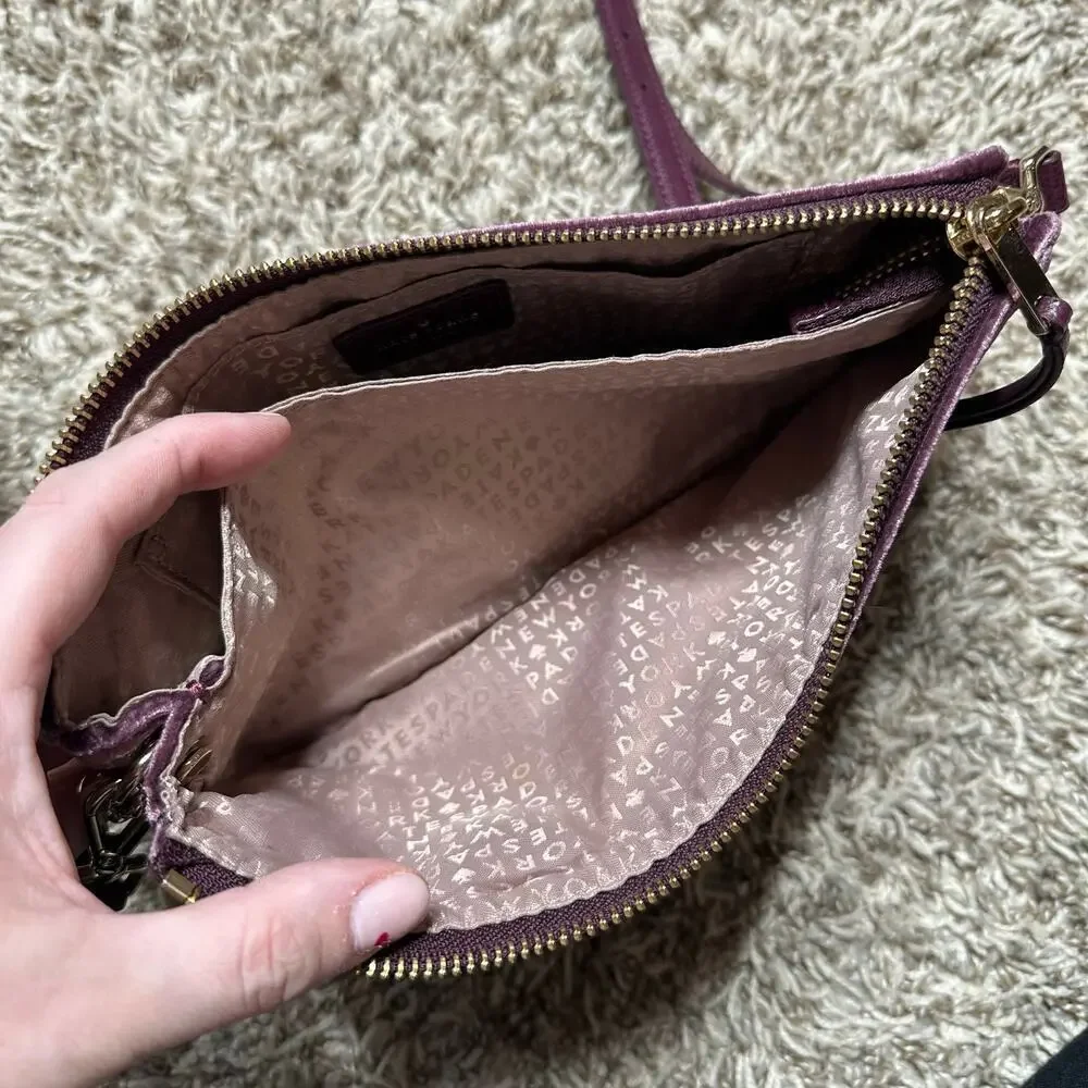 Kate Spade New York Tillie Evening Bag Purple Velvet Clutch Chain Strap